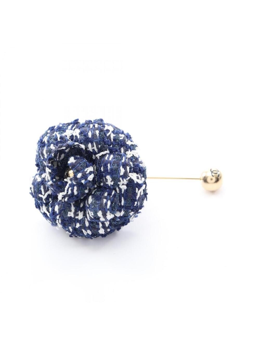 Chanel Camellia Pin Brooch Tweed Navy #301301C60B